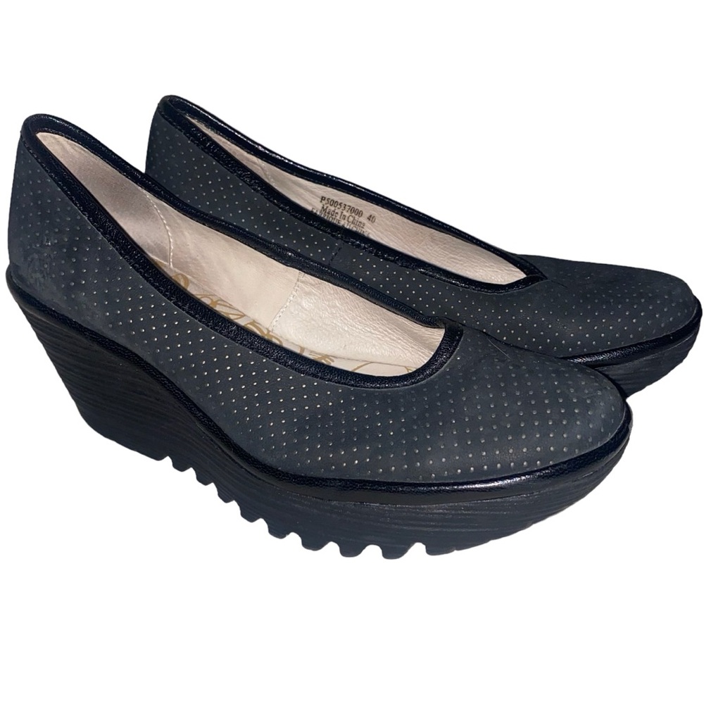 Fly London Yoni Perforated Leather Wedges 40 9-9.5